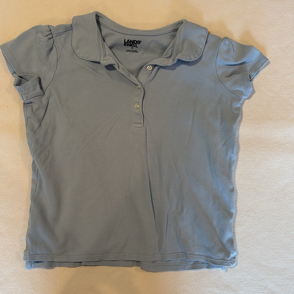 Lands’ End Girls School Uniform Short Sleeve Peter Pan Collar Polo Shirt